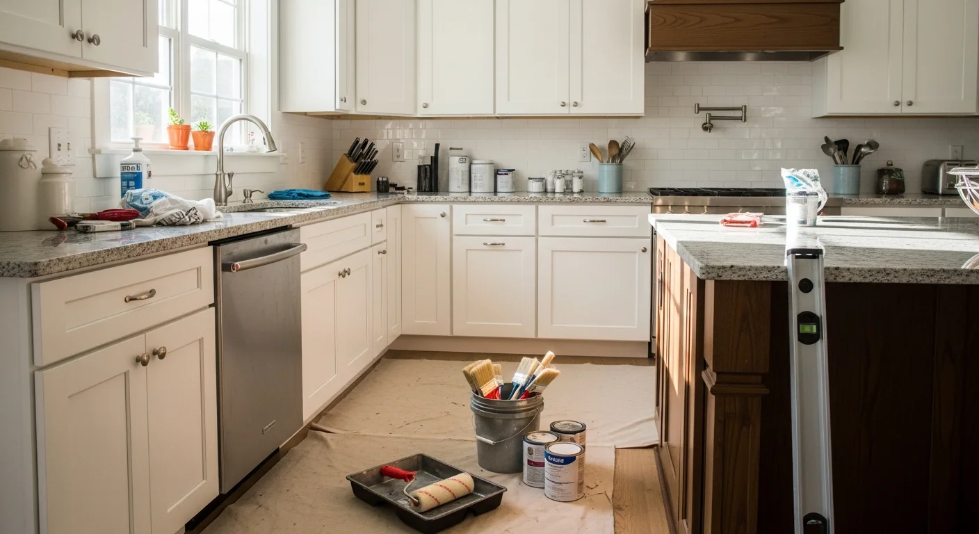 Newly remodeled kitchen with updated cabinetry and countertops